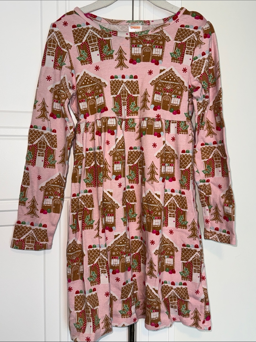 Gymboree Pink Gingerbread House Print Long Sleeve Dress 7